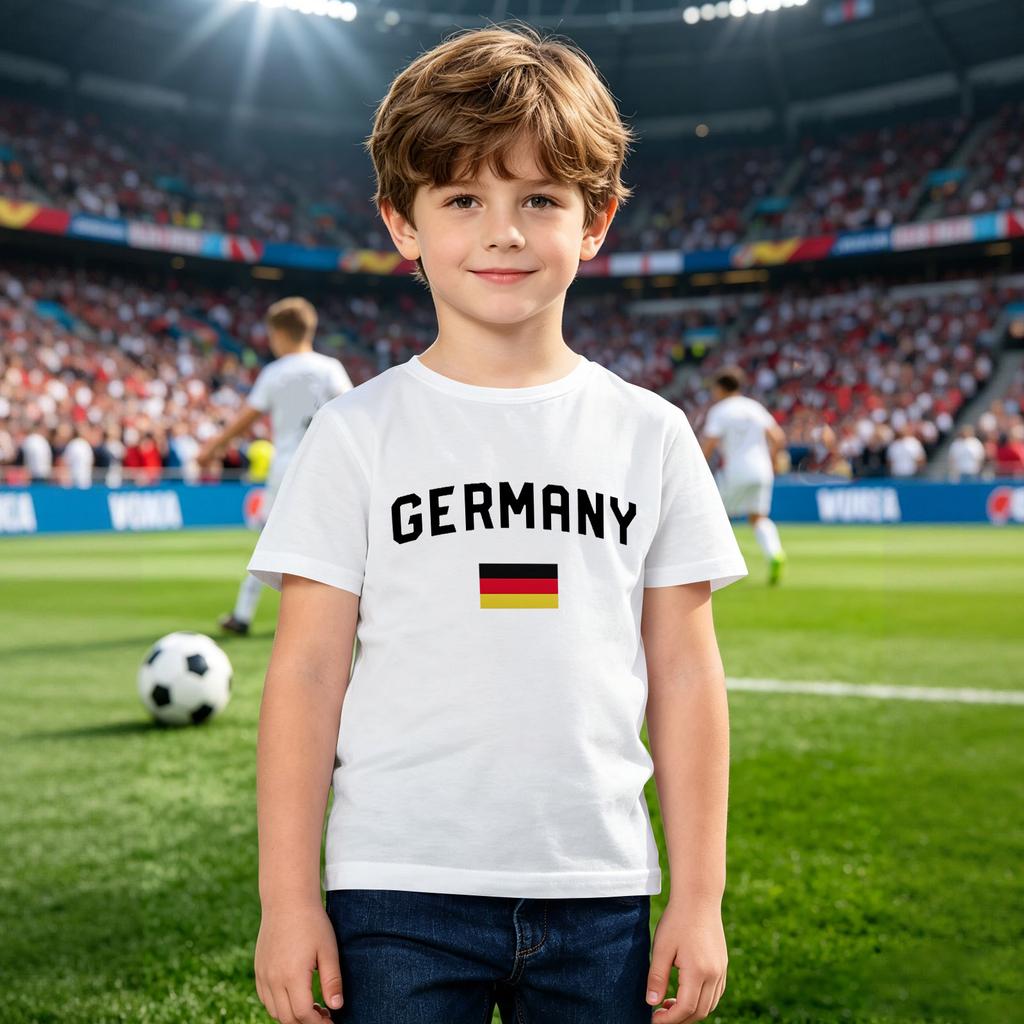 Kids Loose Fit Casual T-Shirt Germany World Cup Inspired Print Children Short Sleeve Tee Boys Girls Soft Cotton Top