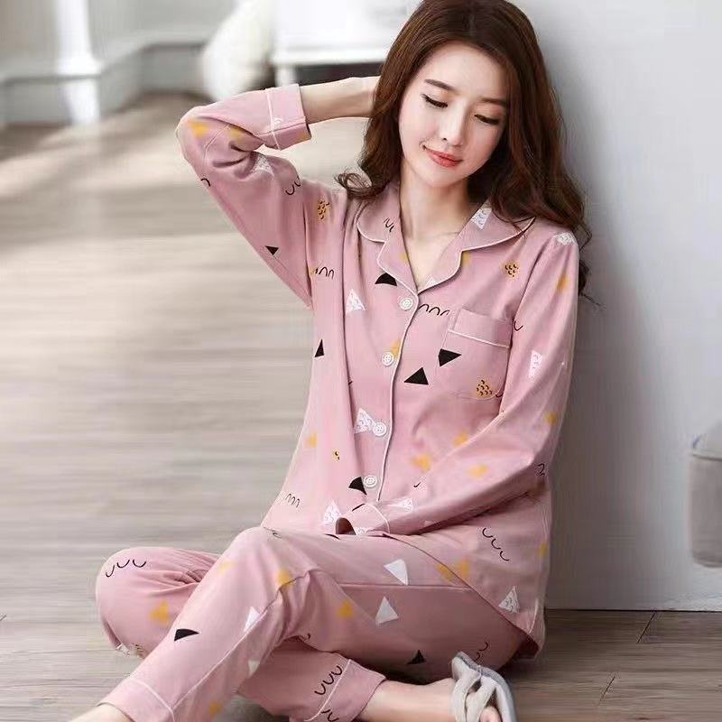 Spring and Autumn Pajamas Women's Pure Cotton Long-sleeved Women's Middle-aged Mother Cardigan Lapel Thin Loungewear Set