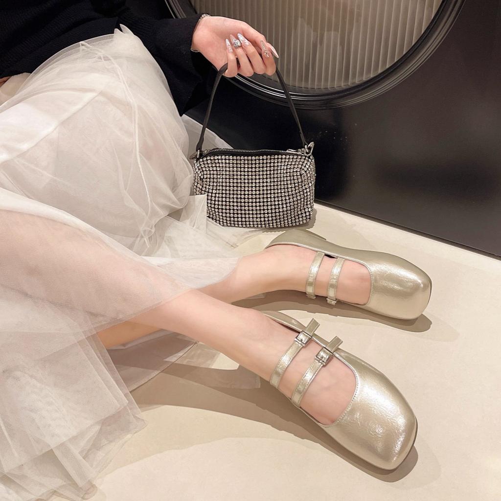 French Silver Mary Jane Single Shoes Women's 2025 Summer and Autumn New Models with Skirts Are Beautiful and Not Tired, Flat Ballet Single Shoes