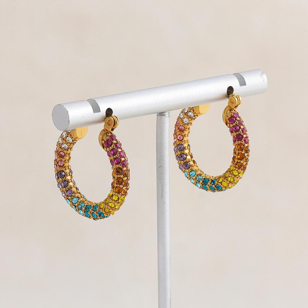 Exquisite Colorful CZ Hoop Earrings Stainless Steel with Cubic Zirconia Round Circle Ear Buckle Luxury Women Jewelry Party Gifts
