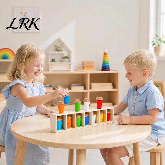 Kids Memory Challenge Toy Bottle Color Matching Board Game, with 14 Colorful Bottles & Wooden Recognition Game Storage Rack, 2-4 Players Family Night