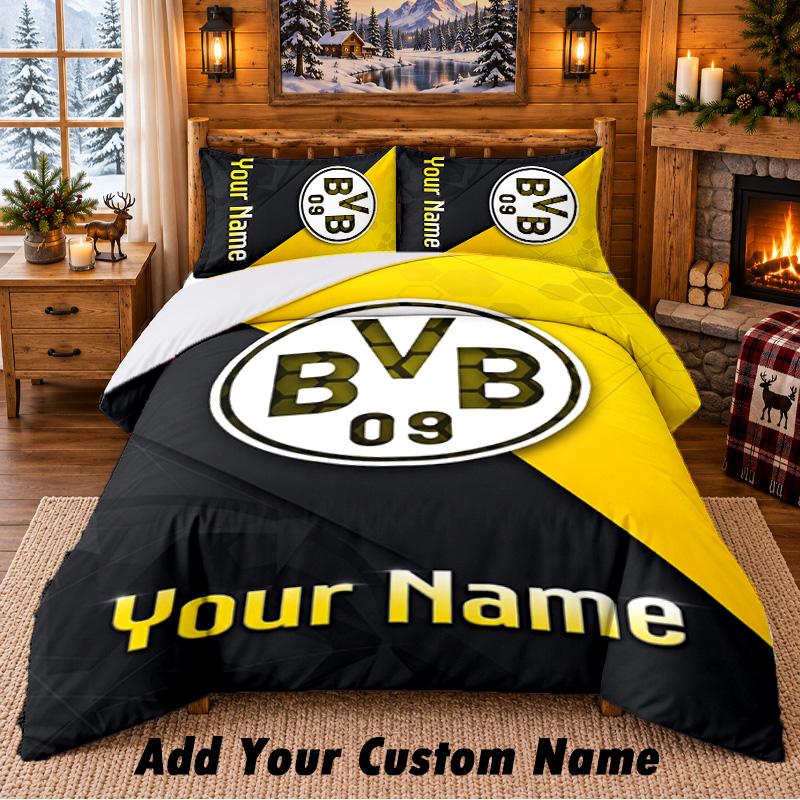 Borussia Dortmund Pattern Bedding 3Pcs Set Custom Name, Bed Sheet And Pillowcases For Home Bedroom