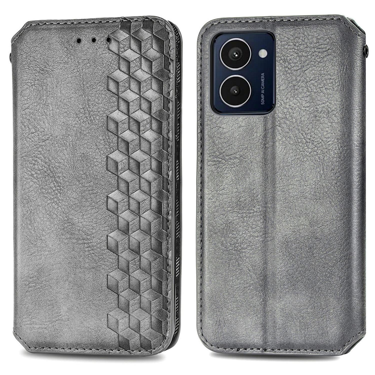 

For HMD Pulse Pro PU Leather Case Rhombus Imprint Wallet Stand Phone Cover Grey