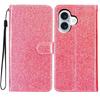 For iPhone 17 Wallet Case Glitter Anti-Scratch Leather Stand Phone Cover with Strap