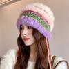 Ladies Hat Autumn and Winter Face Small Fluffy Wool Knitted Hat Tide Warm Ear Protection Fur Bucket Hat