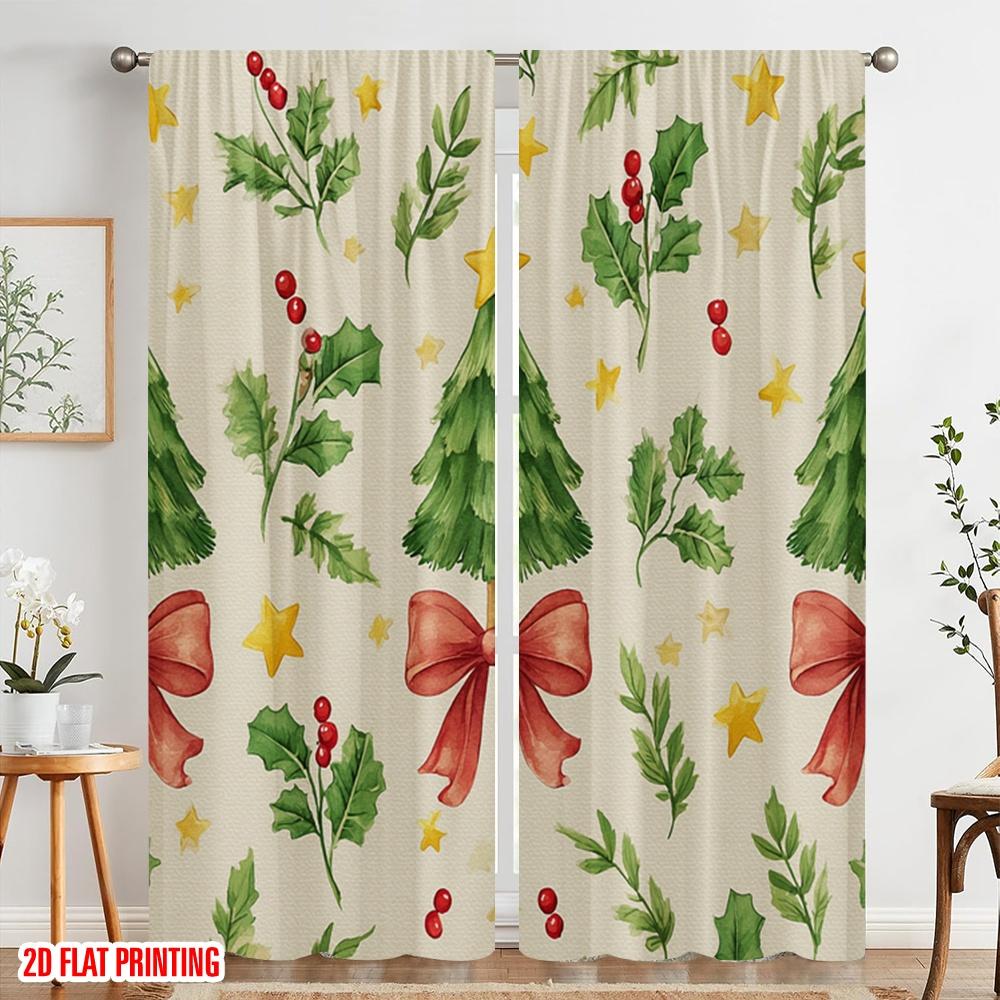 2 Stück, 2D-Flachdruck Lichtfilternde Vorhänge Weihnachtsbaum Schmetterling Strapazierfähiger 100% Polyesterstoff (ohne Stange) Art Deco