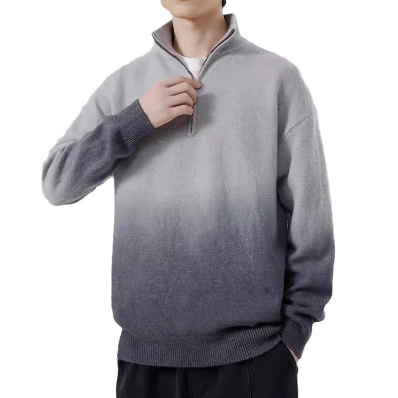 Men’s Thick Gradient Zip Stand Collar Knit Sweater