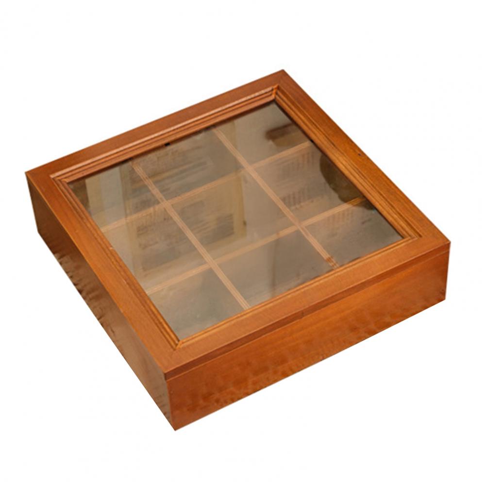 

Jewelry Storage Box 9-compartment Wooden Storage Box with Acrylic Lid Rock Collection Organizer Retro Jewelry Small Collectibles коричневий
