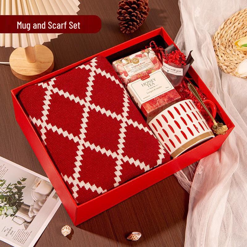 Premium Winter Comfort Gift Set Scarf, Mug, Flower Tea, Soap