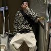 Men's Retro Leopard Print Sweater - High-End Color Block Knitwear