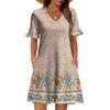 Women A Line Sun Dress Short Sleeve V Neck Printed Dress With Pockets