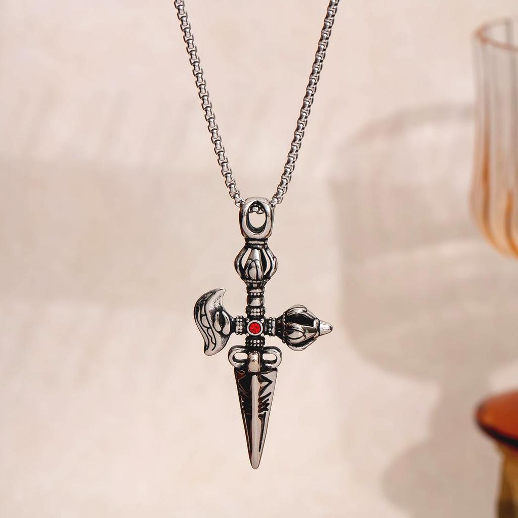 **Men's Stainless Steel Demon-Subduing Vajra Pendant Necklace - Hip Hop Style**
