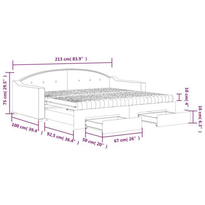VidaXL Daybed with Trundle and Drawers Dark Grey 90x190 Cm Fabric 3197595