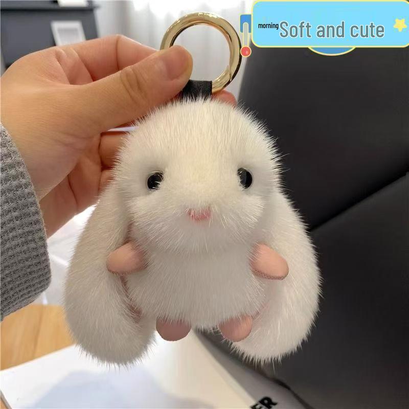 Adorable Faux Mink Rabbit Plush Keychain Charm