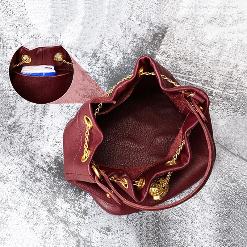 2026 Popular Vintage Fashion Chain Bag Women Genuine Leather Multi-Way Bucket Bag Compact Stylish Crossbody Shoulder Purse