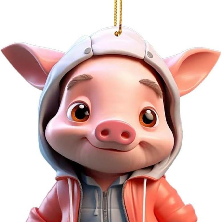 Adorable Acrylic Flat Pig Pendant Hanging Ornament For Car Interior Decoration