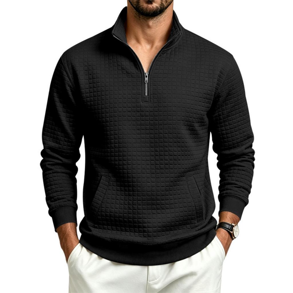 Men's Zip-Up Stand Collar Sweatshirt with Pattern, Loose Fit, Long Sleeve, Casual
