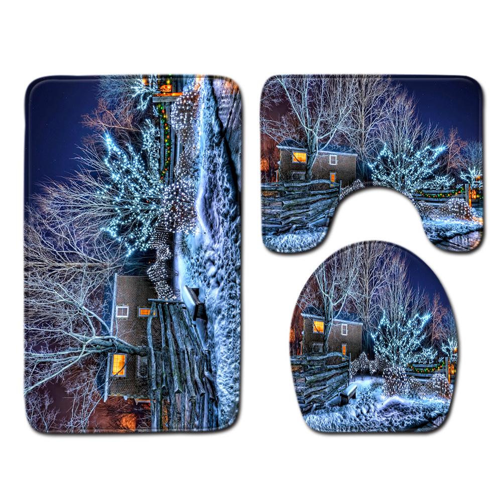 Christmas Bathroom Floor Mat Toilet Three-Piece Set
