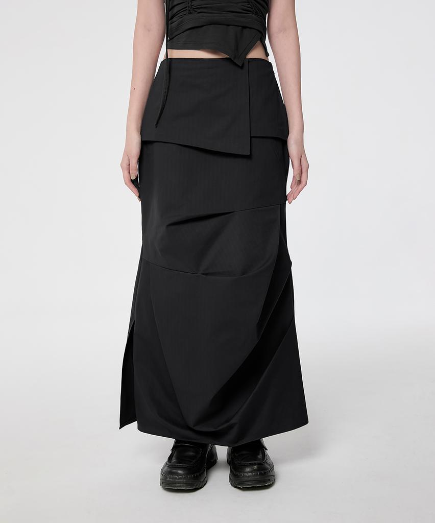 Peulleeoeob Drape Layered Maxi Skirt (Fl-238_Black)