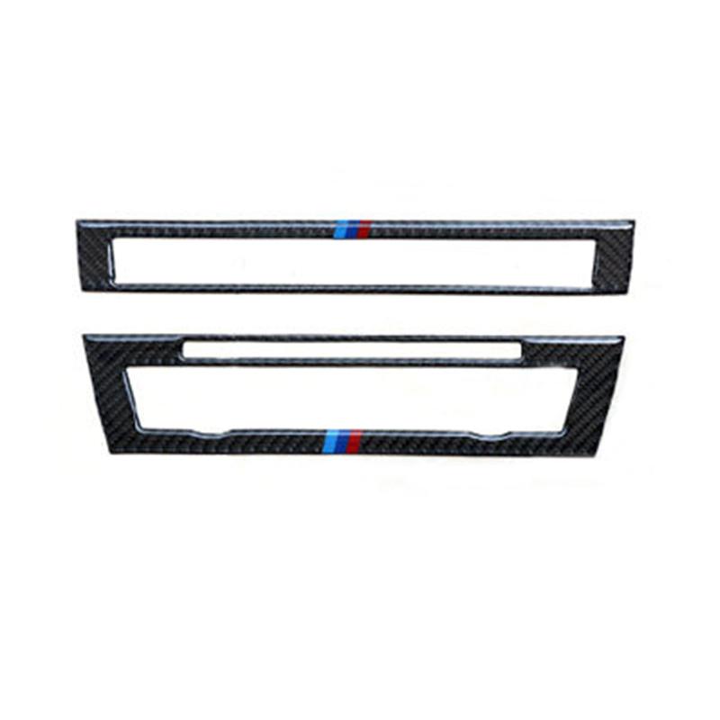 2PCS Carbon Fiber Car CD Control Panel Frame Decoration Stickers Auto Styling Interior Accessories For BMW F10 5 Series