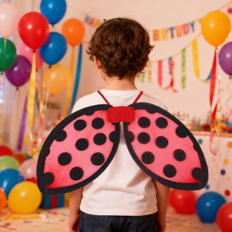 Ladybird Foldable Wing for Childrens Role Play Costume Soft Fabric Design Comfortable Wear at Halloween Parties and Themed Event
