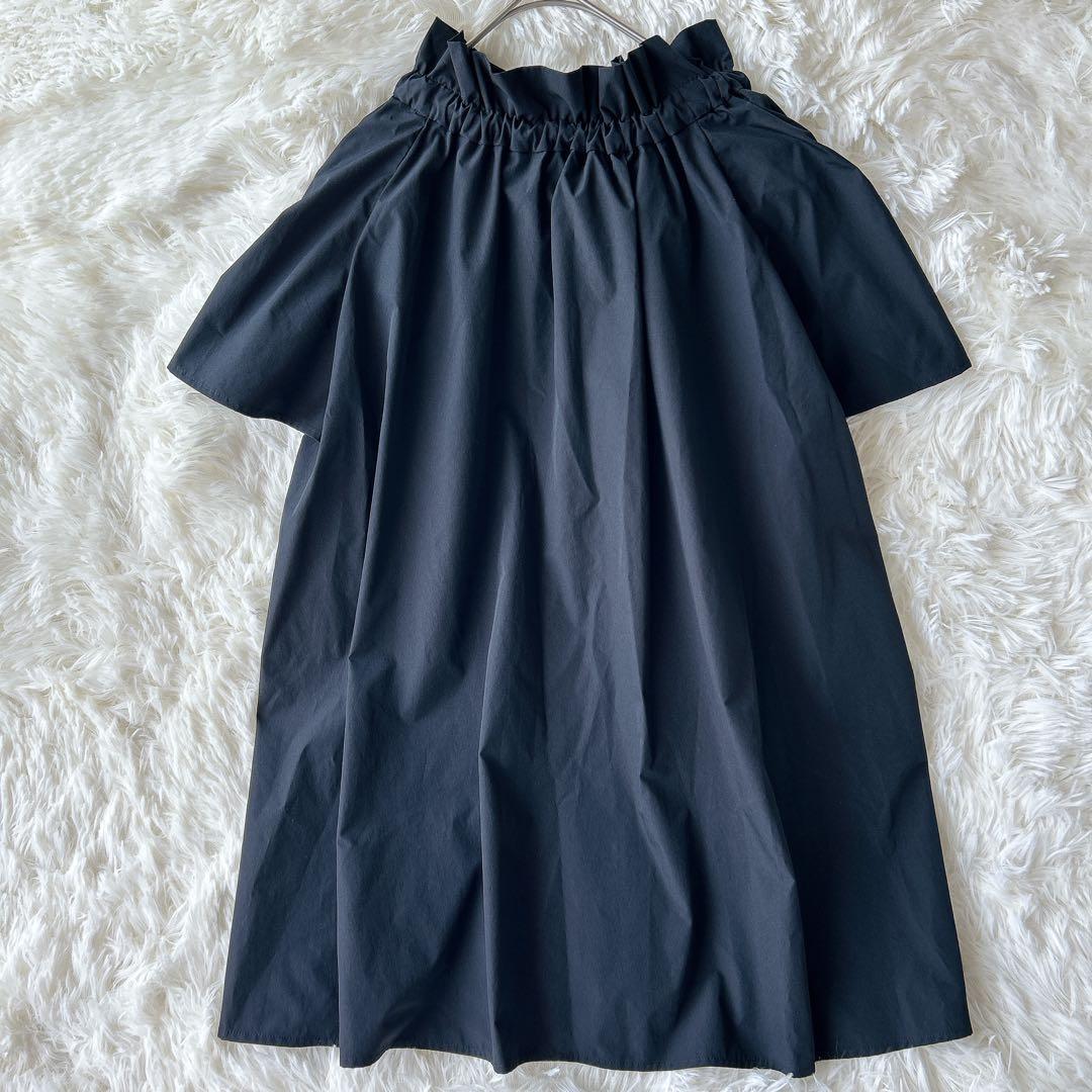 Good quality Plaste Blouse Black M Short Sleeve Ribbon Gathered for Spring/Summer Outings for Women
