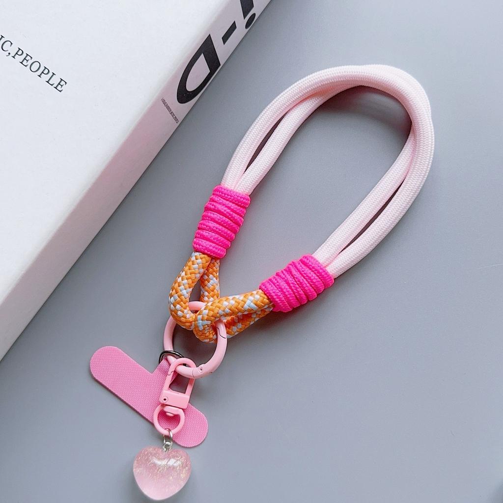 Universal Braided Mobile Phone Lanyard Strap Love Pendant Chain Ring Cord with Patch Wrist Strap Cell Phone Detachable