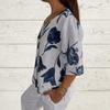 BITCED Blusa a maniche corte stampata in cotone e lino da donna, casual, per primavera ed estate, con scollo a V, maglione/camicia