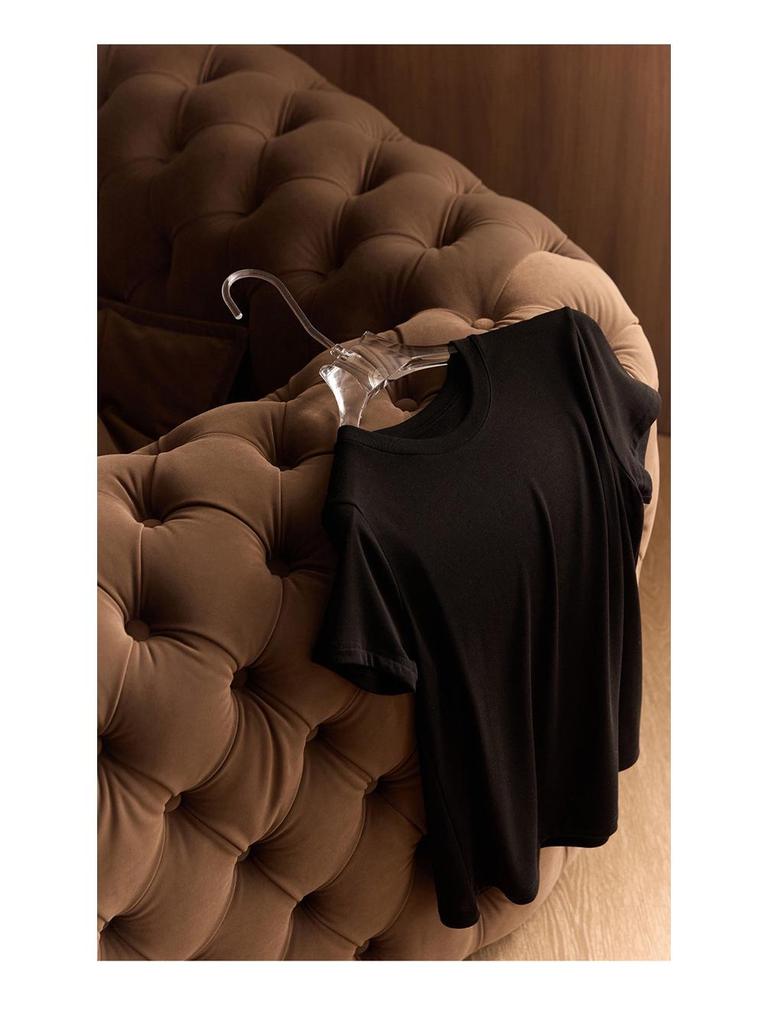 Tanglecel Tencel Silk Elastic Round Neck Short Sleeve Mulberry Silk T-Shirt for Spring & Summer