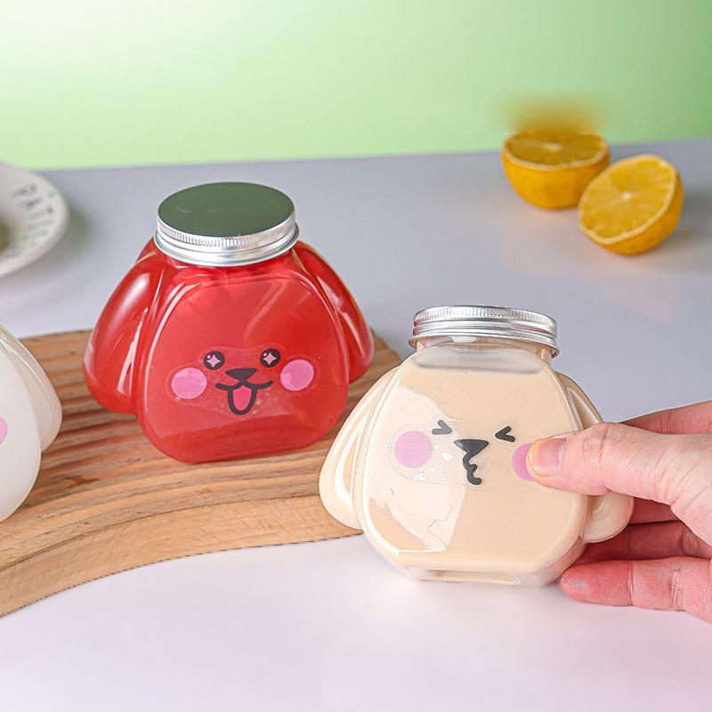 1Pc 350Ml Cute Dog Pet Bottle Clear Milk Tea Bottle Water Bottle Portable Coffee Juice Cold Drinking Cup Drink Bottle