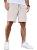 Men's Solid-color Suit Shorts with Leather Label Drawstring Casual Multi-pocket Capre Shorts
