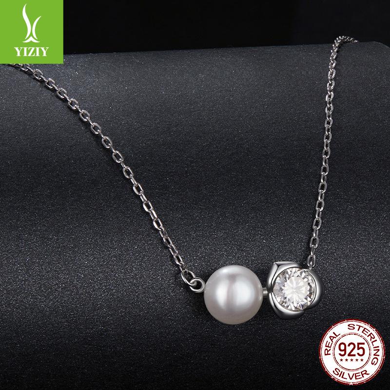 Rose Light Luxury Moissanite Clavicle Chain, Natural Pearl Premium S925 Sterling Silver Necklace