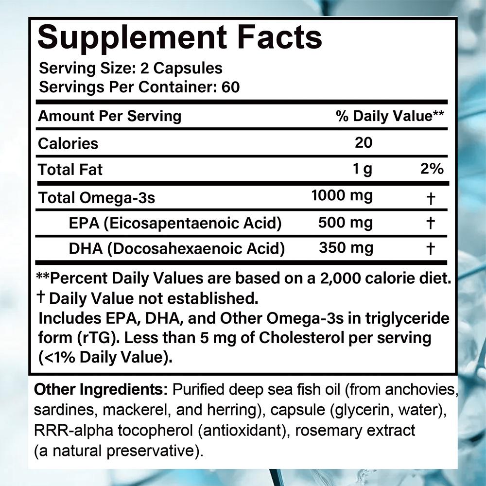 Integratore Alimentare Omega-3, Con Olio di Pesce, 500 mg di EPA e 350 mg di DHA, 120 Capsule