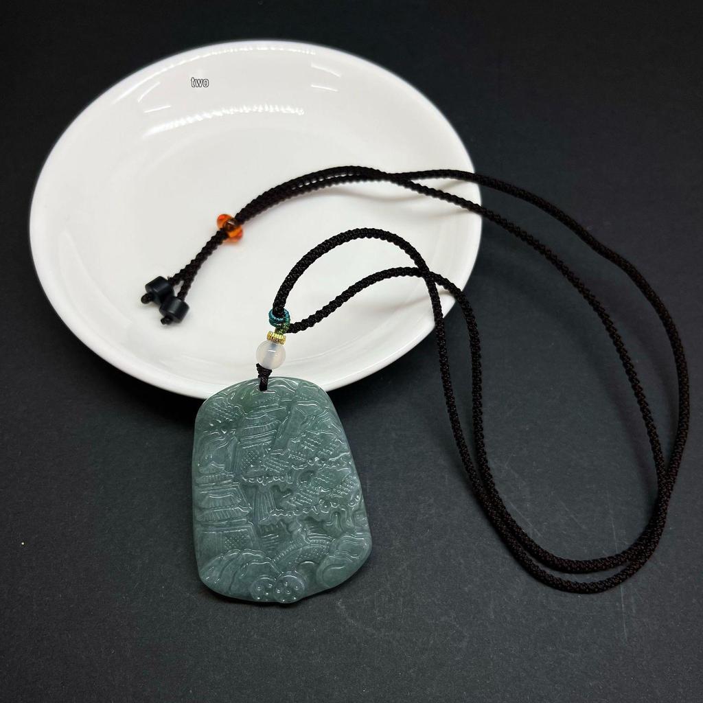 A-Grade Natural Jade Landscape Carving Pendant Ornament - Chinese Style Handicraft