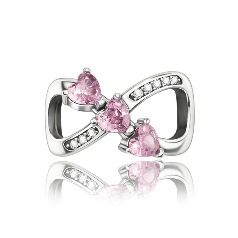 Copper Full Diamond Charms Colorful Heart Blooming Rose Round Beads Pendant Fit Original Bracelets Necklace Jewelry