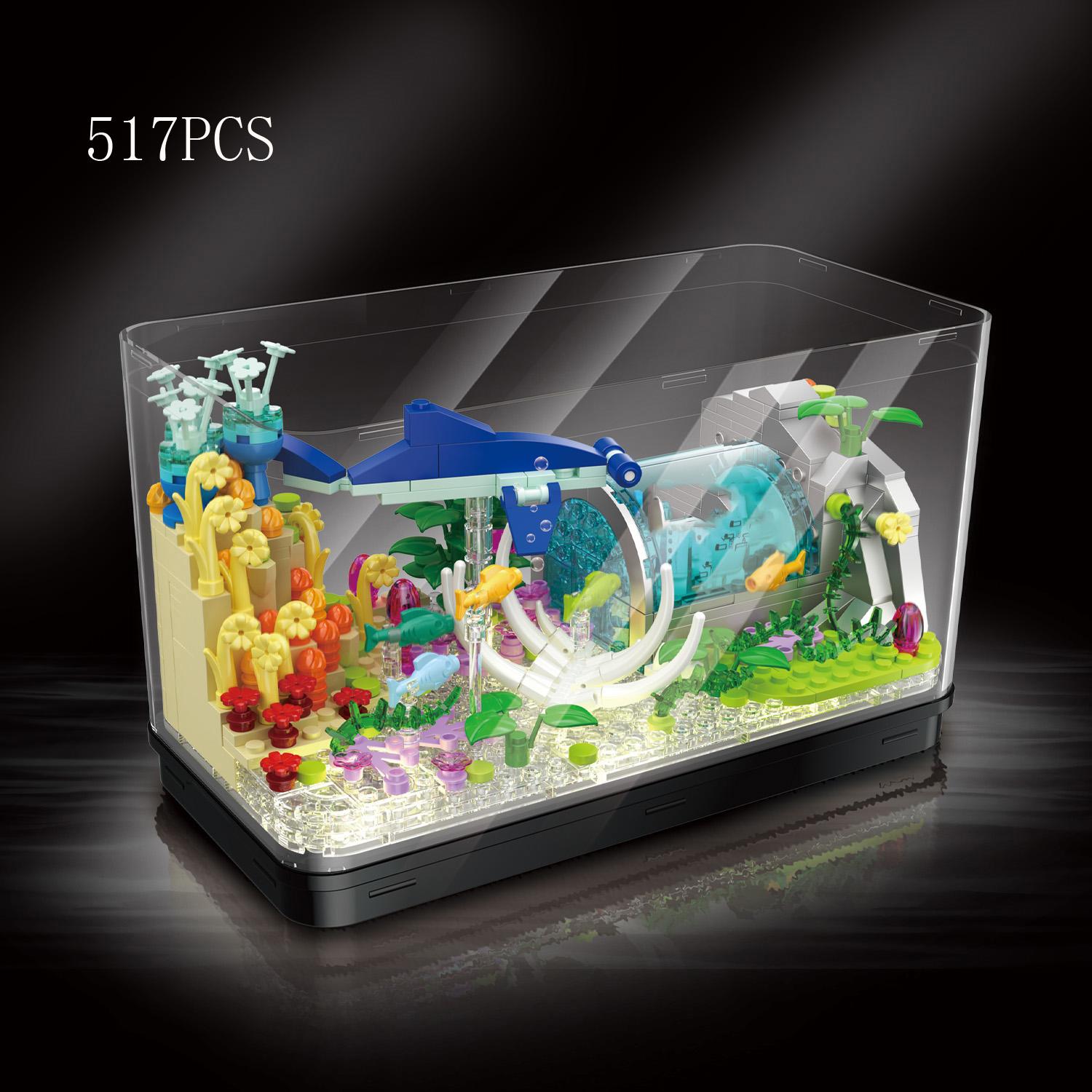 

Real Culturable Fish Tank Underwater World Construction Brick Titanic Silent Mary Pirate Ship Small Block Toys Collection With Light