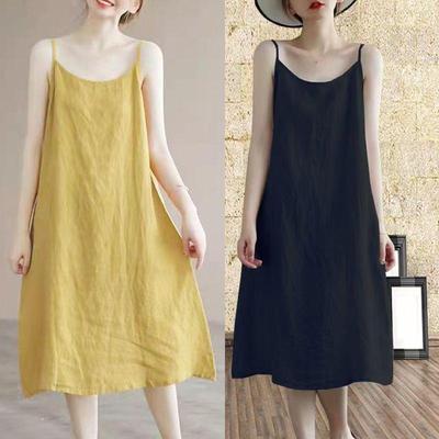 2026 Retro Artistic Women's Cotton Linen Sleeveless Spaghetti Strap Dress