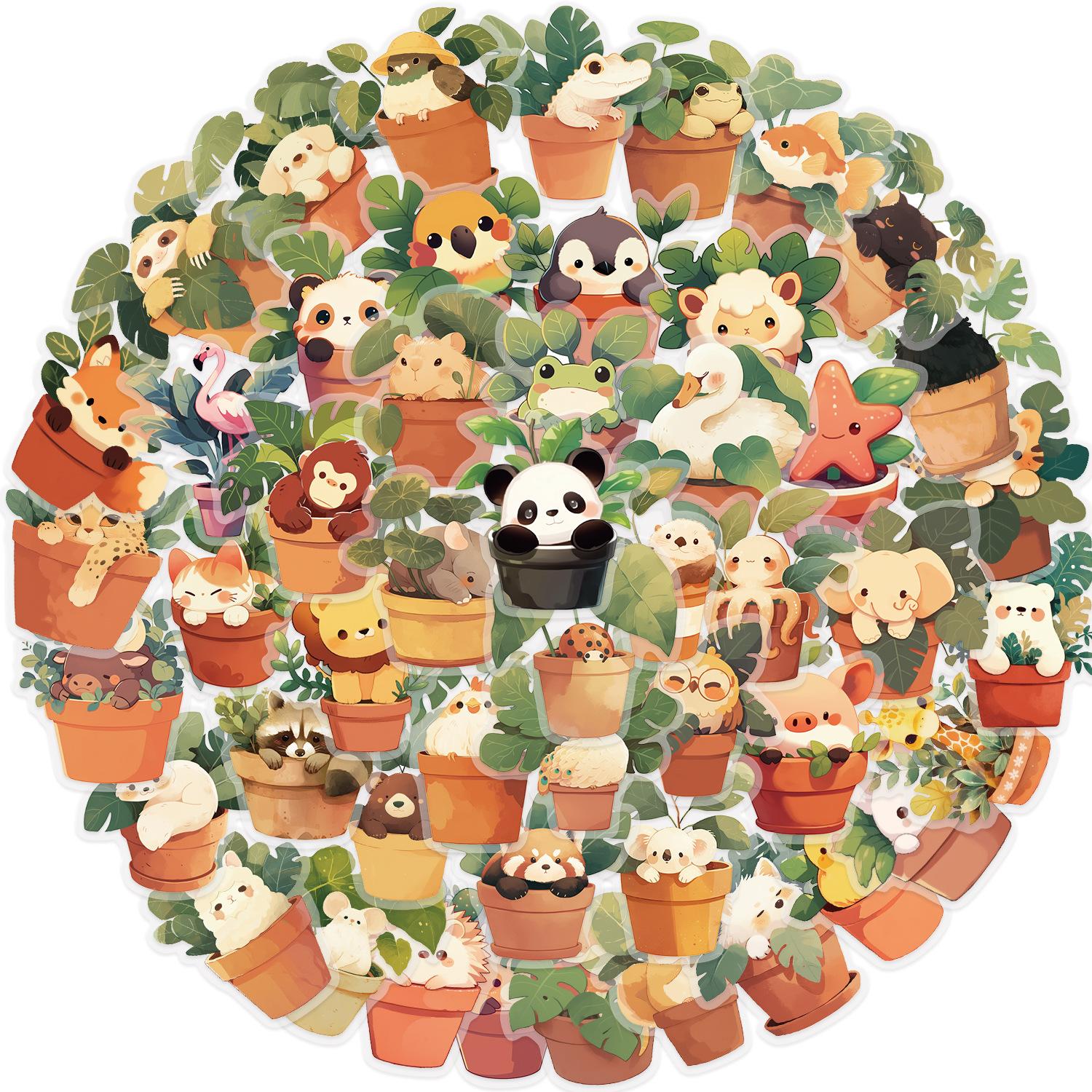 

50pcs Transparent Plant Pot Cartoon Graffiti Stickers DIY Phone Laptop Notebook Suitcase Waterproof Sticker Kids Toy Gifts