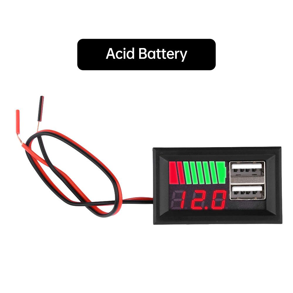 Dual USB 5V 2A Car Voltmeter Voltage Meter Panel 12V 3S Lithium Battery Capacity Indicator Power Tester Li-ion Lead acid
