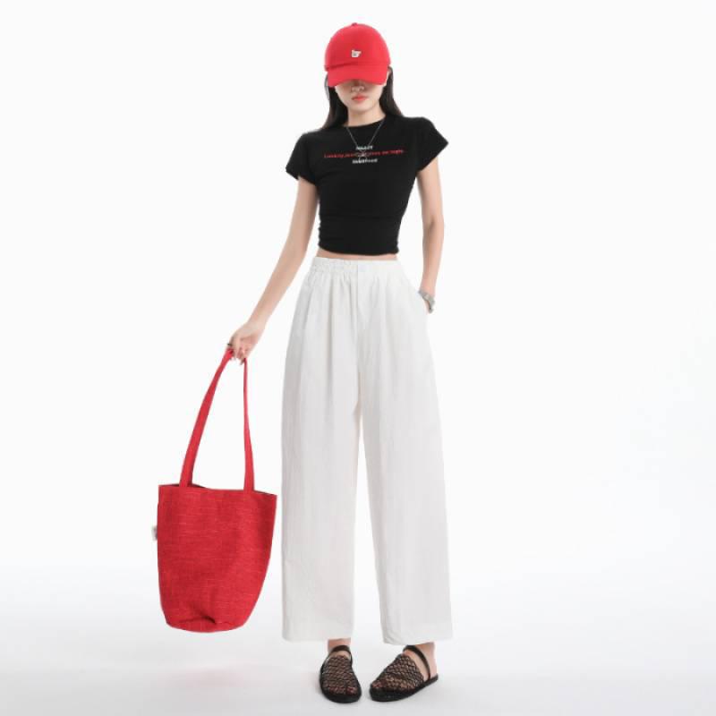 

Relaxed High-Waisted Nine-Point Balloon Pants - Casual Petite Harem Style for Spring & Summer L білий