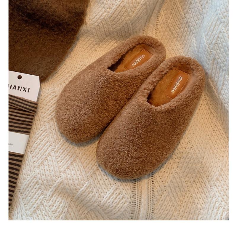 Wool version bag head, one pedal, velvet warm cotton shoes, women's half slippers, lazy fluffy shoes
