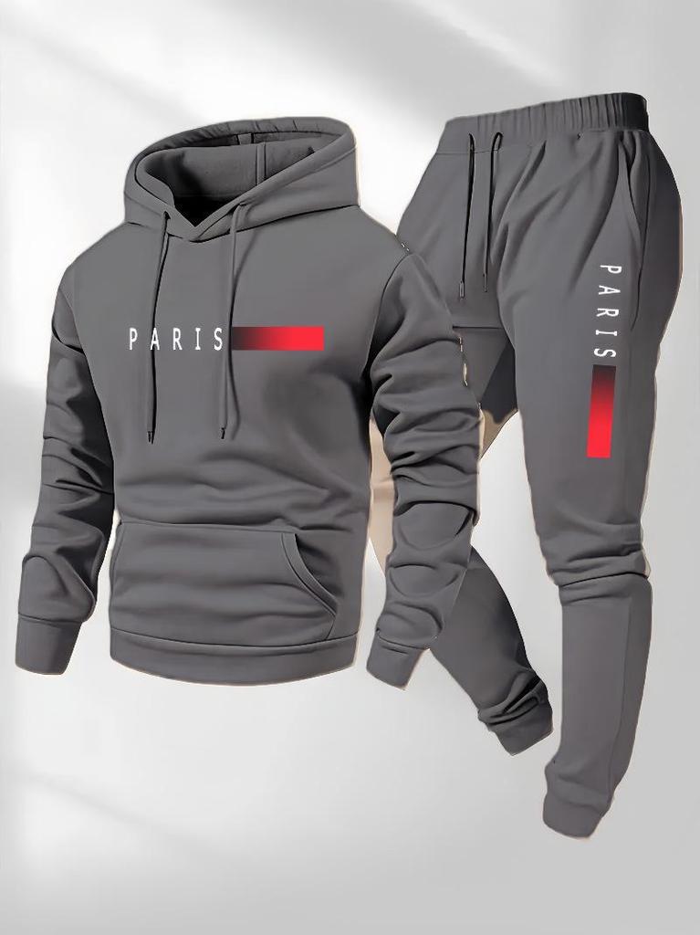 European-Size Unisex PARIS Letter Print Casual Hoodie & Drawstring Tracksuit