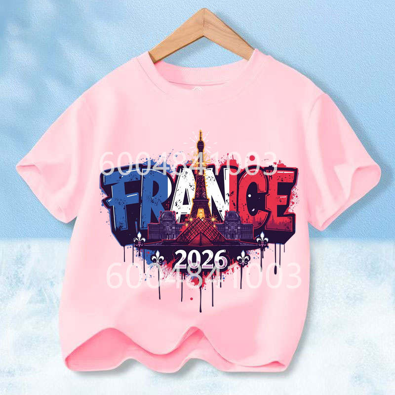France Flag Retro Style Graphic Children Shirt Kid Boys Girls Summer Cotton Short Sleeve Little Soccer Fan Casual Daily Wear