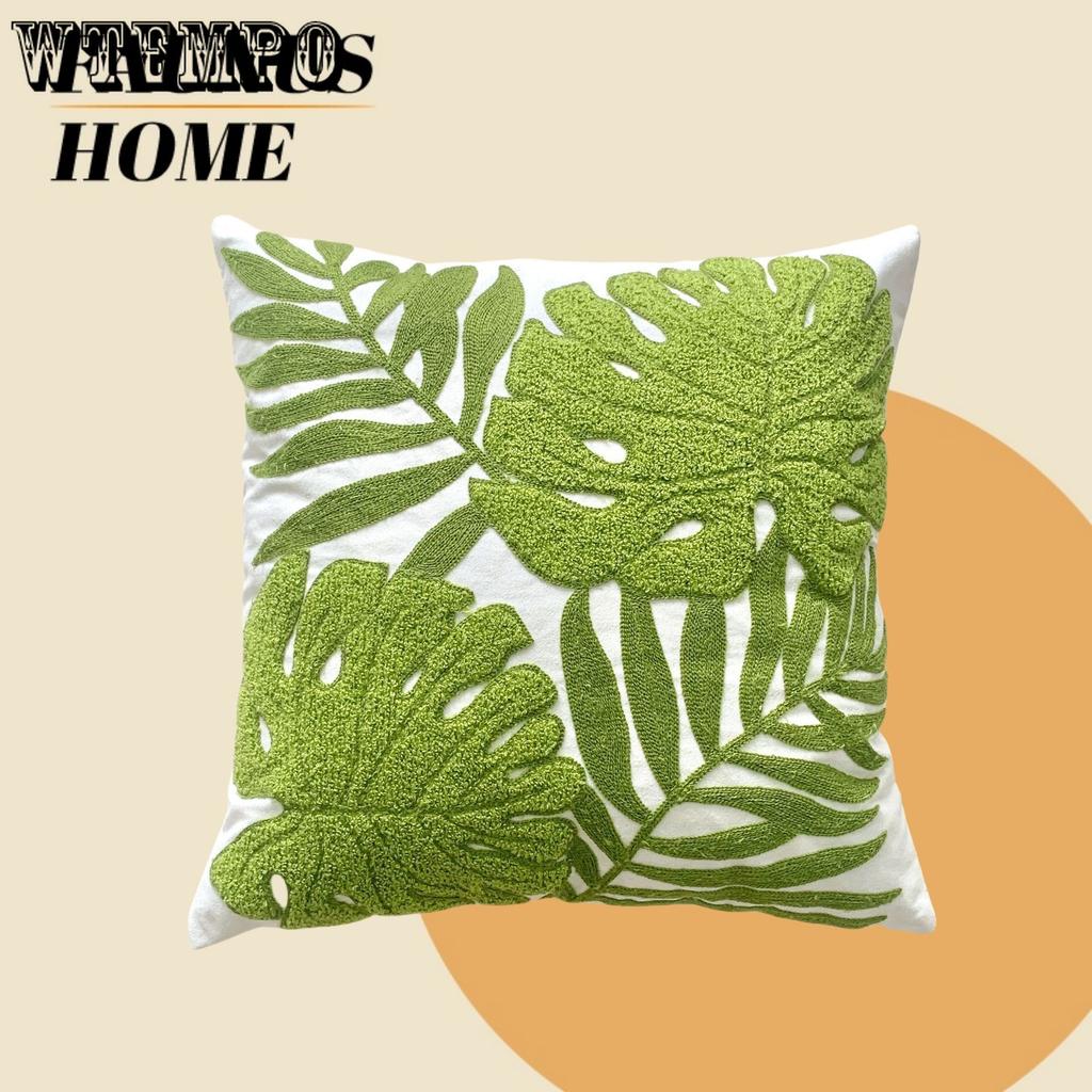 WTEMPO Green Leaf Sunflower Living Room Sofa Embroidery Cushion Throw Pillowcase