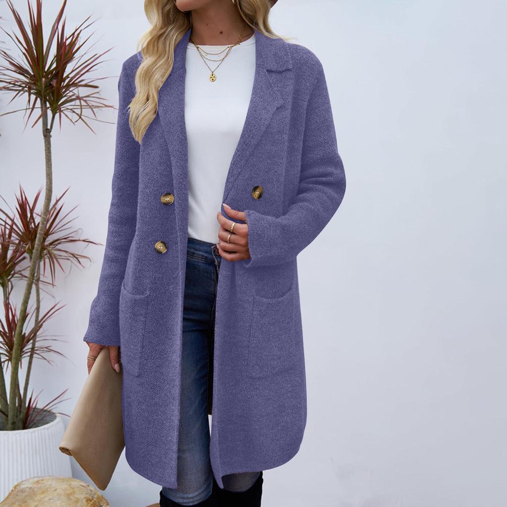 Women's Lapel Long Sleeve Mid-Length Woolen Coat Loose Fit Casual Fall Winter Blazer Jacket