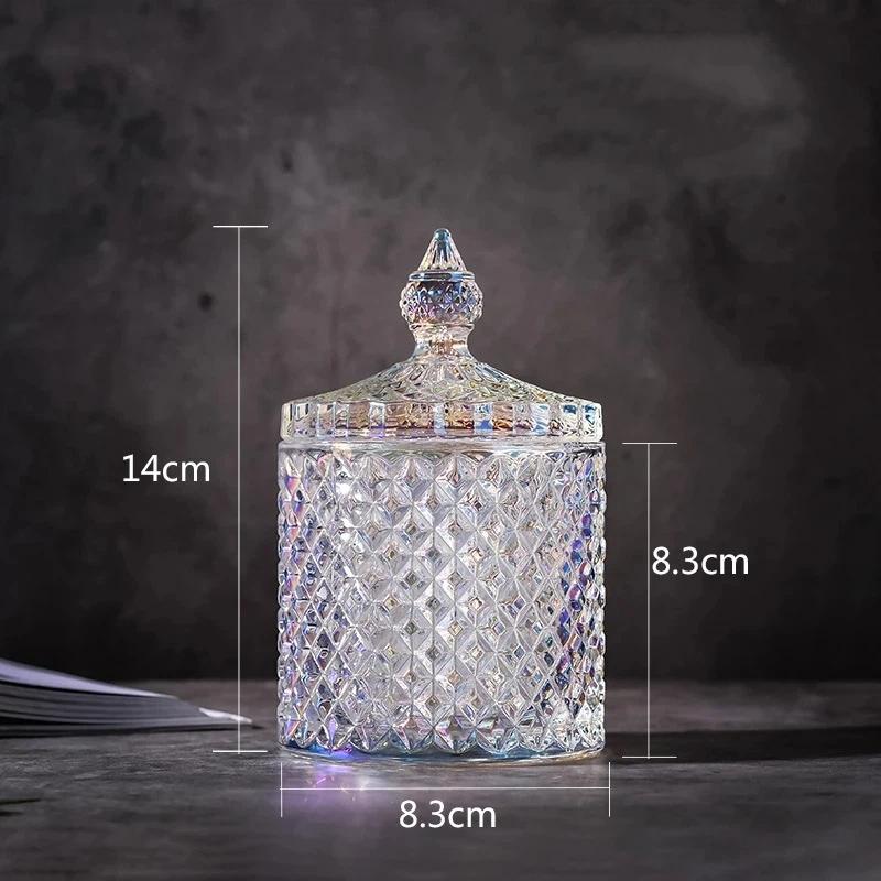 Europäisches Retro-Glas-Aufbewahrungsglas mit Deckel, Transparenter Goldener Schmuck- & Wattestäbchenhalter, Süßigkeiten- & Make-up-Pinsel-Organizer