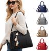 Simple PU Leather Shoulder Bags with Pendant Large Capacity Embossed Crossbody Bag Solid Color Female Messenger Bag