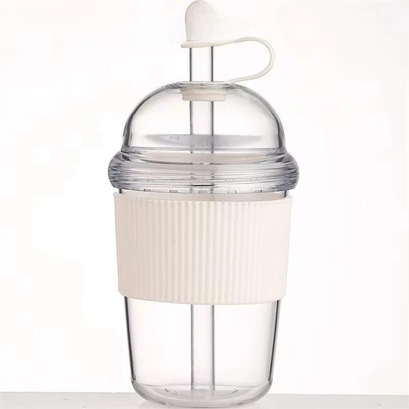 Portable Flip Straw Cup Plastics Ins Style Transparent Water Cup High-Capacity Water Bottles Tea Coffee Milk Heat-Resistant Juice Jelly Cups