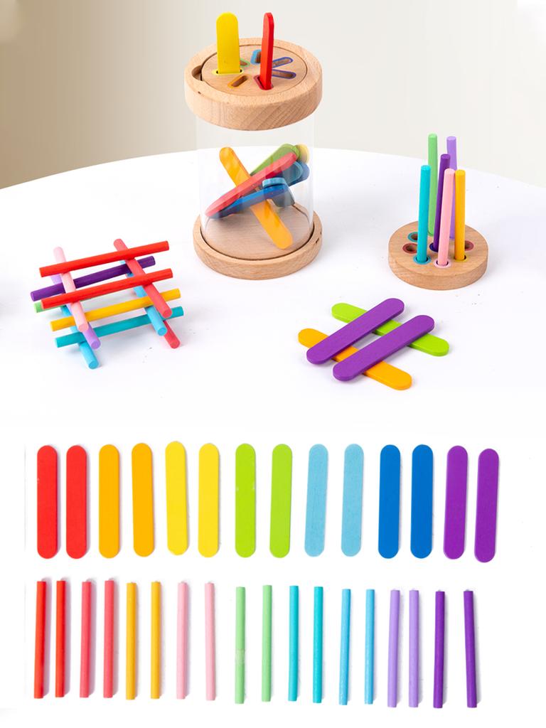 2 In 1 Color Sorting Game, Multicolored Sticks Toys,Color Classification Cup With Transparent Acrylic Cup Body And 2 Cup Lids