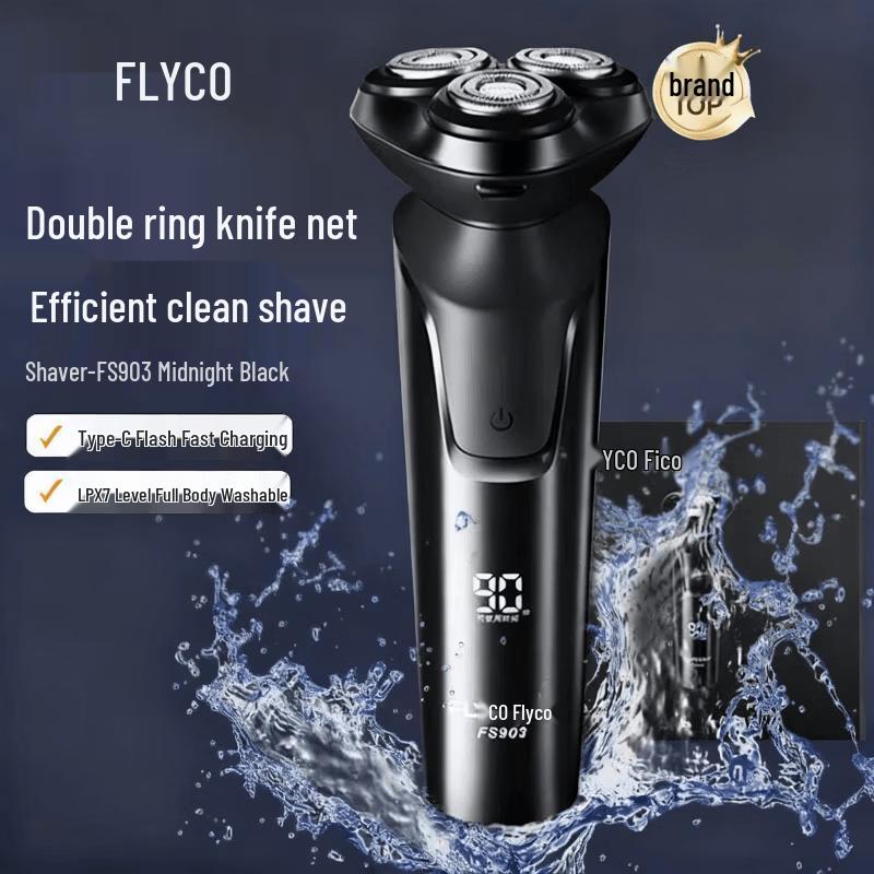 FLYCO FS903 Electric Shaver - Waterproof, Fast Charge, 90-Day Battery CN plug (adapter included)